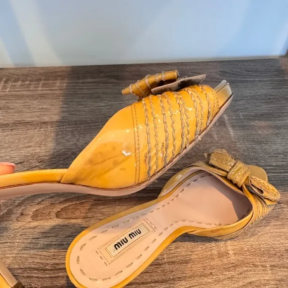 Miu Miu  Patent Leather Yellow/Beige Mule Sandals.‎