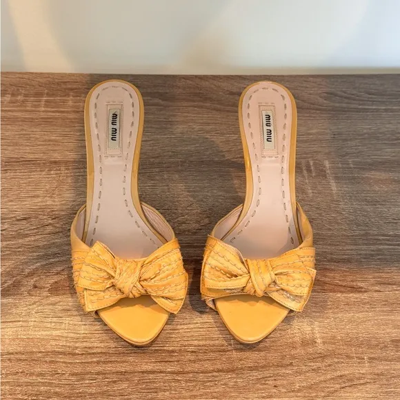 Miu Miu  Patent Leather Yellow/Beige Mule Sandals.‎