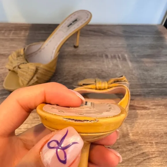 Miu Miu  Patent Leather Yellow/Beige Mule Sandals.‎