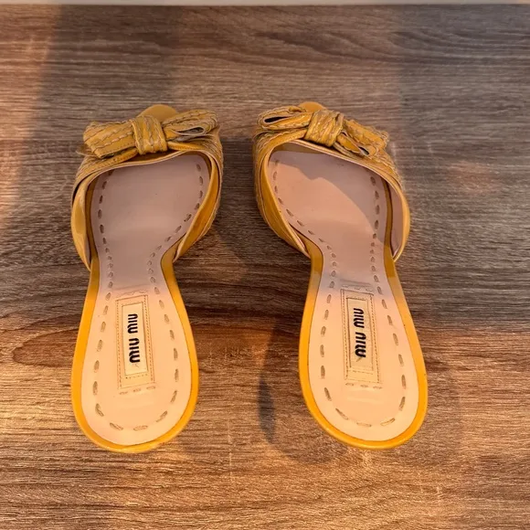 Miu Miu  Patent Leather Yellow/Beige Mule Sandals.‎