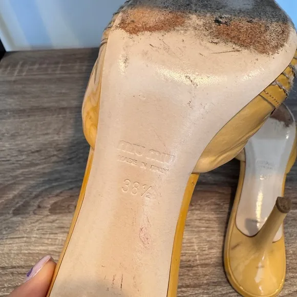 Miu Miu  Patent Leather Yellow/Beige Mule Sandals.‎