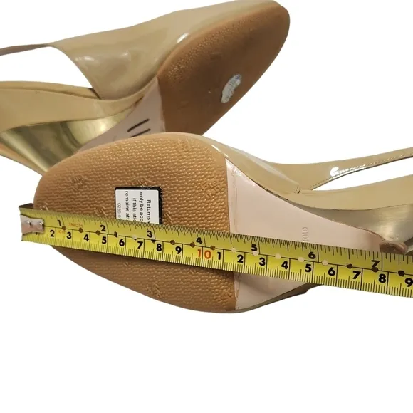 Miu Miu Tan Patent Leather   Gold Abstract Futuristic Sling Back Heels Size 39