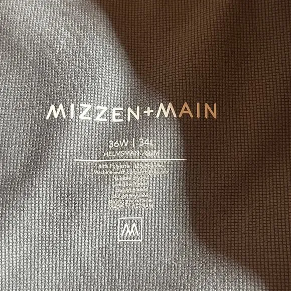 Mizzen Main Helmsman Dress Pants Mens Size 36X34 Gray Slim Fit Performance Golf