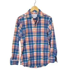Mizzen   Main Orange Blue Square Print Long Sleeve Slim Fit Shirt Size Small