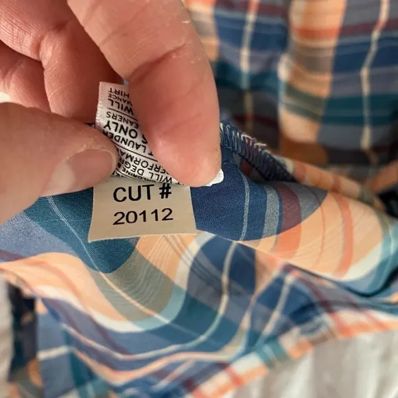 Mizzen   Main Orange Blue Square Print Long Sleeve Slim Fit Shirt Size Small