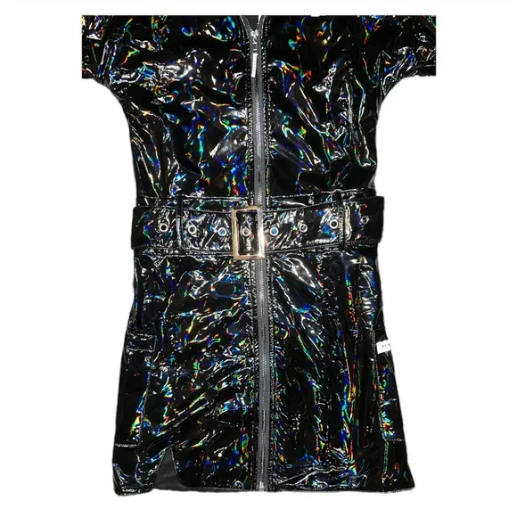 MMMI Black Reflective Patent Buckle Dress