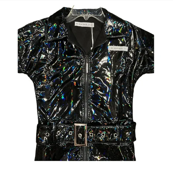 MMMI Black Reflective Patent Buckle Dress