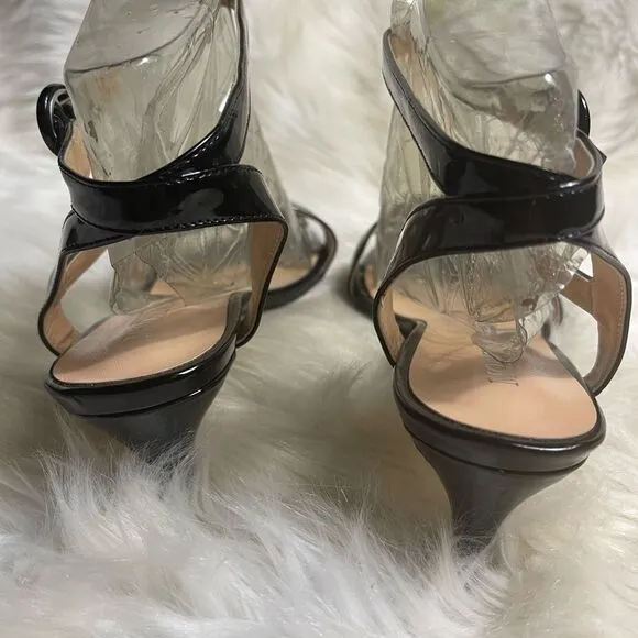 MODENCOCO Black Patent Dress Fashion Open Toe Ankle Strap Strappy Buckle SZ11