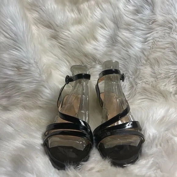 MODENCOCO Black Patent Dress Fashion Open Toe Ankle Strap Strappy Buckle SZ11