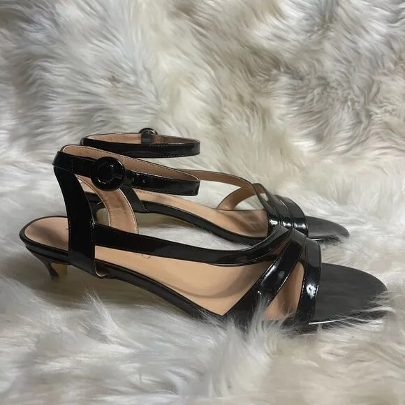 MODENCOCO Black Patent Dress Fashion Open Toe Ankle Strap Strappy Buckle SZ11