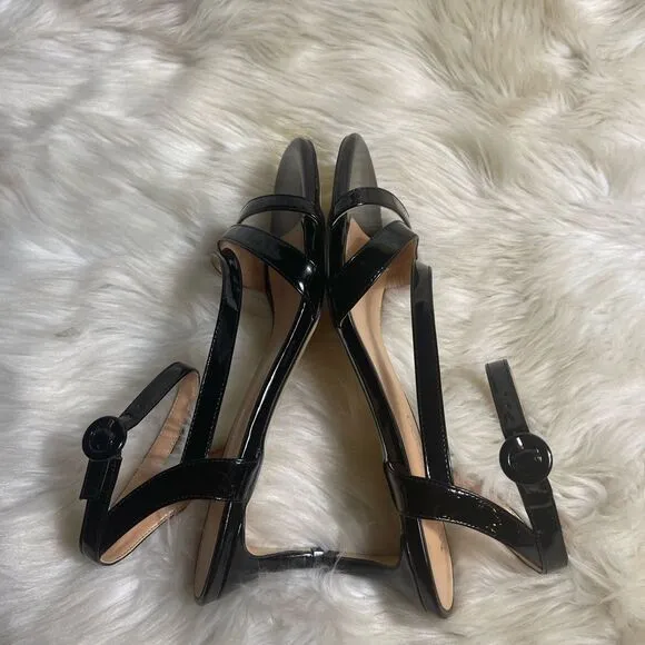 MODENCOCO Black Patent Dress Fashion Open Toe Ankle Strap Strappy Buckle SZ11
