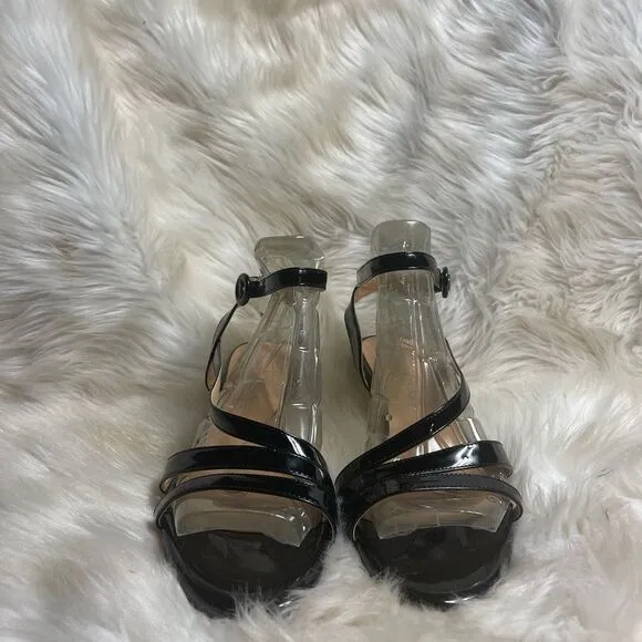 MODENCOCO Black Patent Dress Fashion Open Toe Ankle Strap Strappy Buckle SZ11