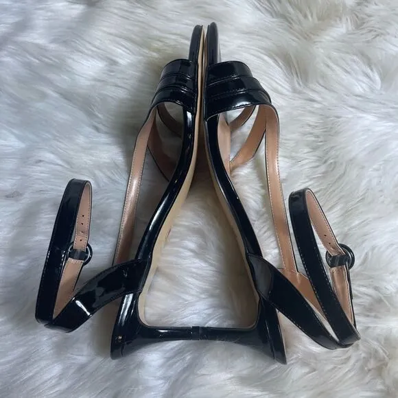 MODENCOCO Black Patent Dress Fashion Open Toe Ankle Strap Strappy Buckle SZ11