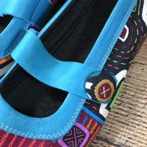 Molas4u Blue Mary Jane Shoes Geo Print‎ Ballet Flats Womens 39 Comfort Slip On