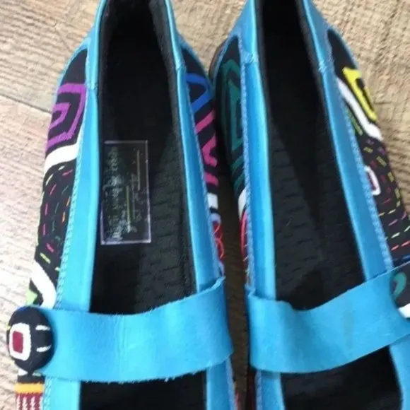 Molas4u Blue Mary Jane Shoes Geo Print‎ Ballet Flats Womens 39 Comfort Slip On