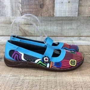 Molas4u Blue Mary Jane Shoes Geo Print‎ Ballet Flats Womens 39 Comfort Slip On