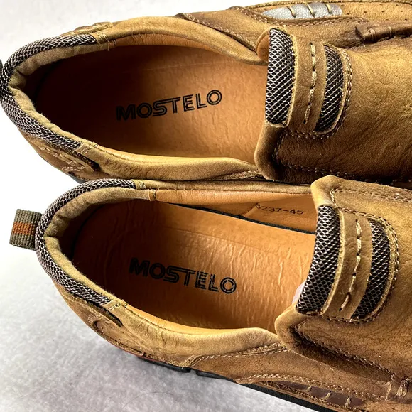 Mostelo Shoes Mens 45 Brown Slip-On Leather Lined Comfort Orthopedic Soles