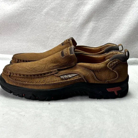 Mostelo Shoes Mens 45 Brown Slip-On Leather Lined Comfort Orthopedic Soles