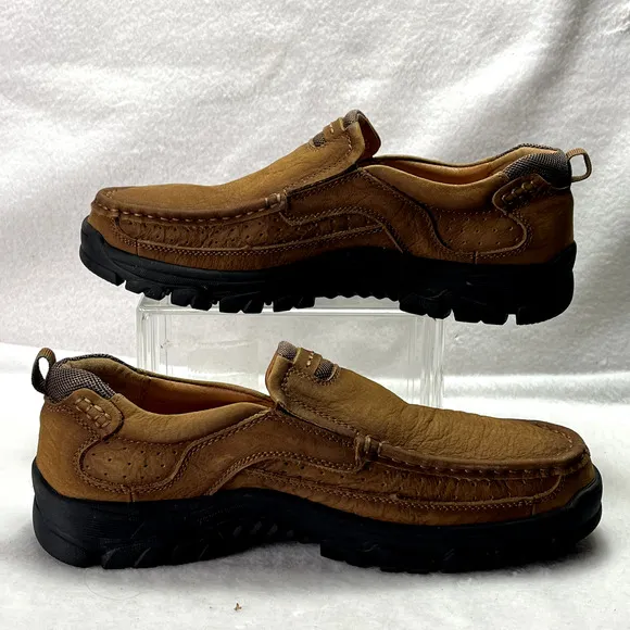 Mostelo Shoes Mens 45 Brown Slip-On Leather Lined Comfort Orthopedic Soles