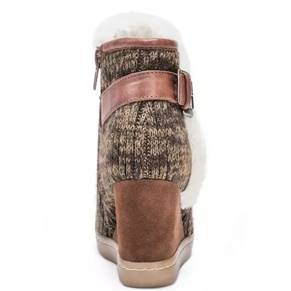 MUK LUKS Women's AnneMarie  Wedge Boots Sz:10 Brown Marl