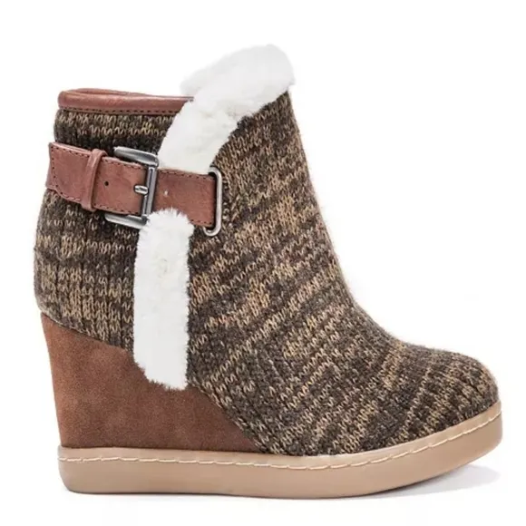 MUK LUKS Women's AnneMarie  Wedge Boots Sz:10 Brown Marl