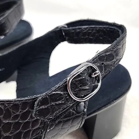 MUNRO LAINE CRISS CROSS SLINGBACK HEELED SANDALS BLACK LEATHER NWOB 10N