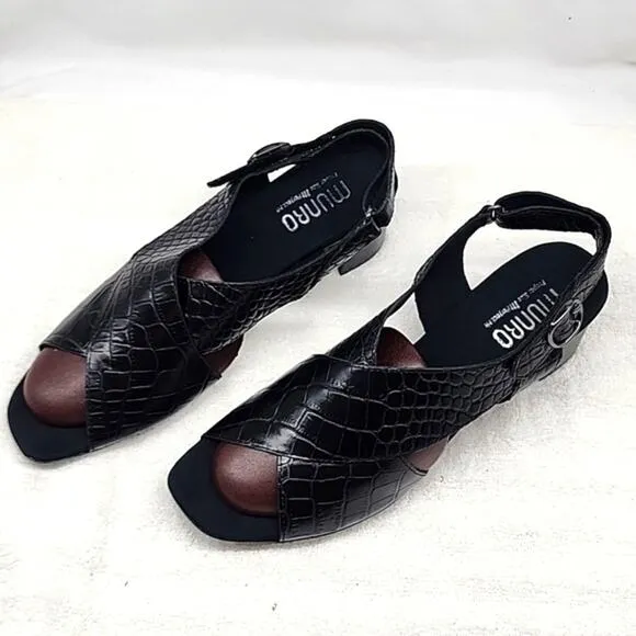 MUNRO LAINE CRISS CROSS SLINGBACK HEELED SANDALS BLACK LEATHER NWOB 10N