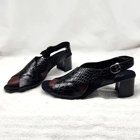 MUNRO LAINE CRISS CROSS SLINGBACK HEELED SANDALS BLACK LEATHER NWOB 10N