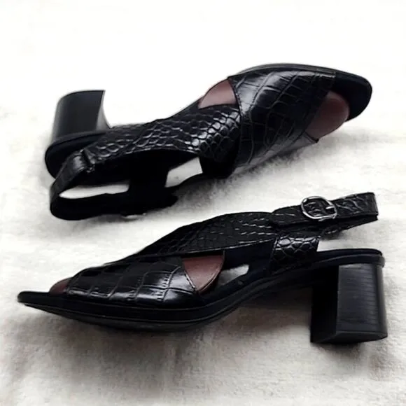 MUNRO LAINE CRISS CROSS SLINGBACK HEELED SANDALS BLACK LEATHER NWOB 10N