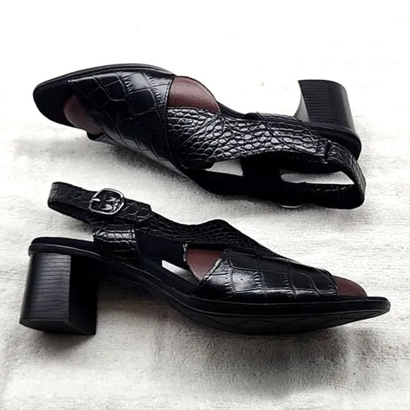 MUNRO LAINE CRISS CROSS SLINGBACK HEELED SANDALS BLACK LEATHER NWOB 10N