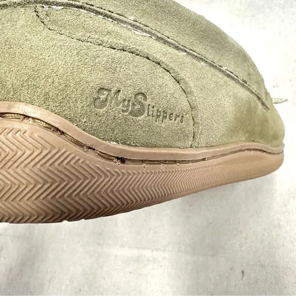MySlipper by MyPillow moccasin slippers faux fur lining olive green mens size 8