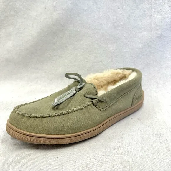 MySlipper by MyPillow moccasin slippers faux fur lining olive green mens size 8