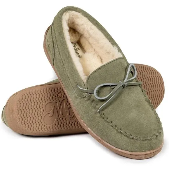 MySlipper by MyPillow moccasin slippers faux fur lining olive green mens size 8
