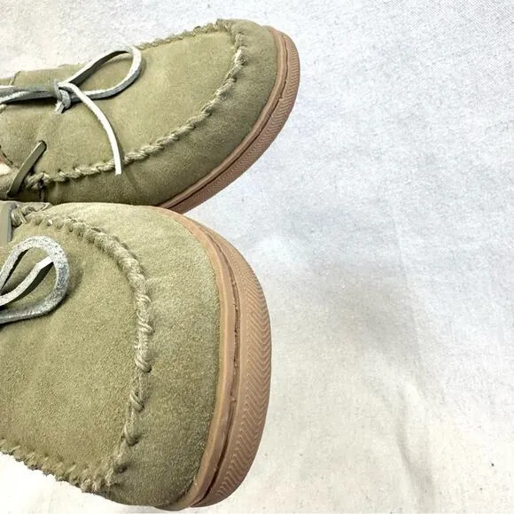 MySlipper by MyPillow moccasin slippers faux fur lining olive green mens size 8