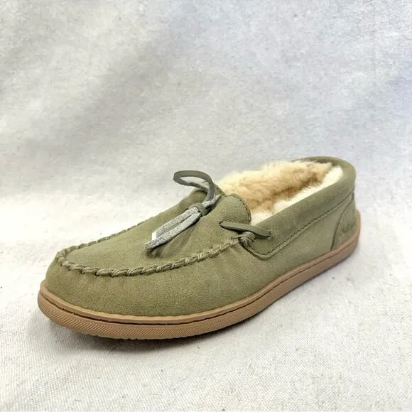 MySlipper by MyPillow moccasin slippers faux fur lining olive green mens size 8