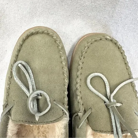MySlipper by MyPillow moccasin slippers faux fur lining olive green mens size 8