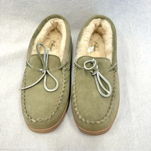 MySlipper by MyPillow moccasin slippers faux fur lining olive green mens size 8