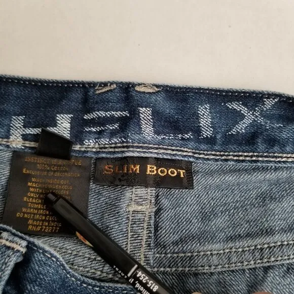 N56 Helix Slim Bootcut Medium Wash Jeans Size 30 Distressed Western Cowboy Y2K