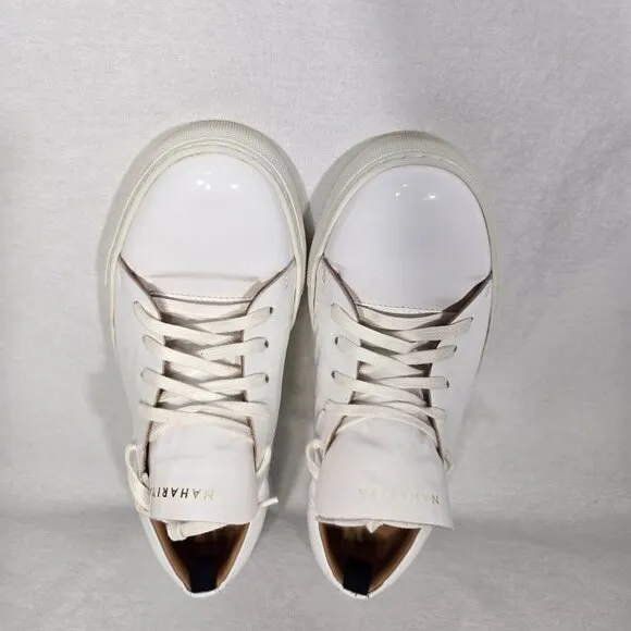 NAHARIYA Old Money Normcore WHITE Patent Leather Sneakers Shoes Men's Size  8.5.