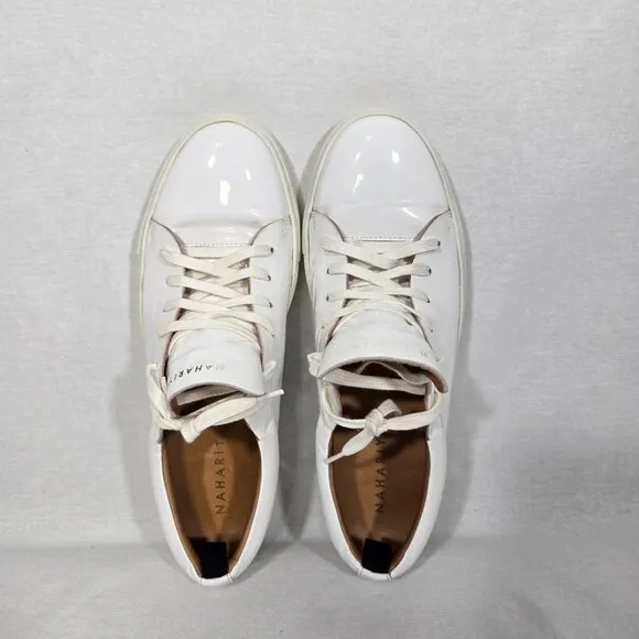 NAHARIYA Old Money Normcore WHITE Patent Leather Sneakers Shoes Men's Size  8.5.