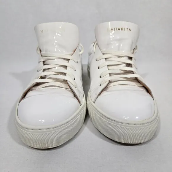 NAHARIYA Old Money Normcore WHITE Patent Leather Sneakers Shoes Men's Size  8.5.