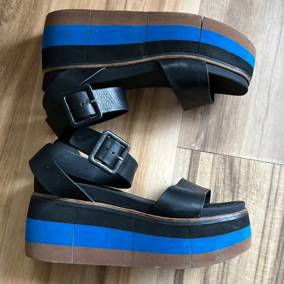Naked Feet Shoes Altezza Platform Sandal Size 7.5 Blue‎ Black