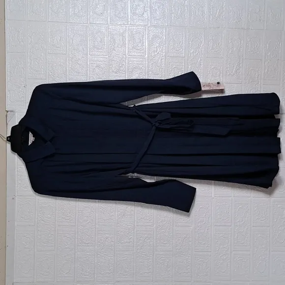 Nanette Lepore Long Sleeve Wide Pleat Collar Shirt Dress Navy