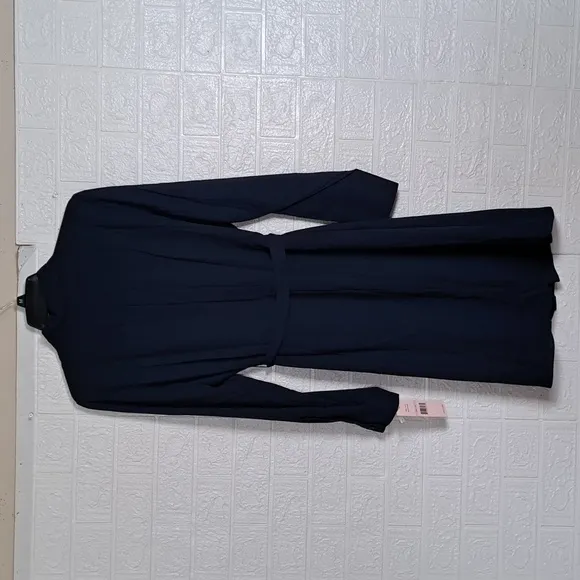 Nanette Lepore Long Sleeve Wide Pleat Collar Shirt Dress Navy