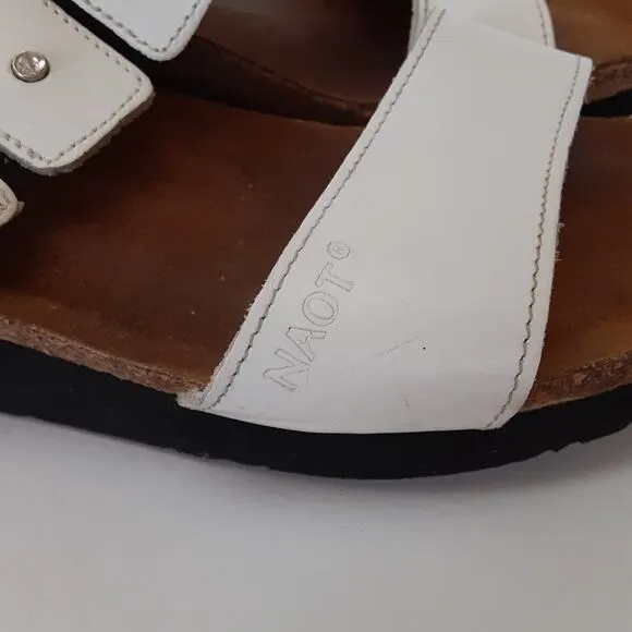 Naot Ashley Rhinestone White Leather Slide Sandals Open Toe Womens 7 Orthotic