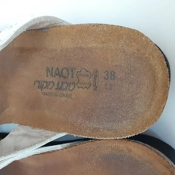 Naot Ashley Rhinestone White Leather Slide Sandals Open Toe Womens 7 Orthotic