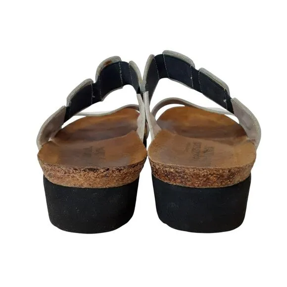Naot Ashley Rhinestone White Leather Slide Sandals Open Toe Womens 7 Orthotic
