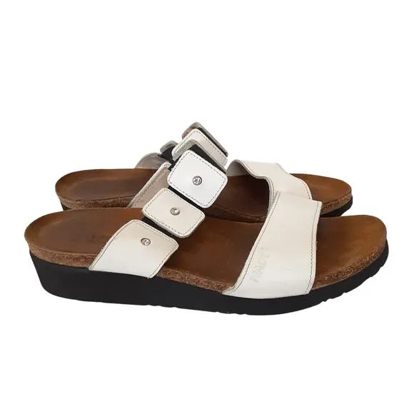 Naot Ashley Rhinestone White Leather Slide Sandals Open Toe Womens 7 Orthotic