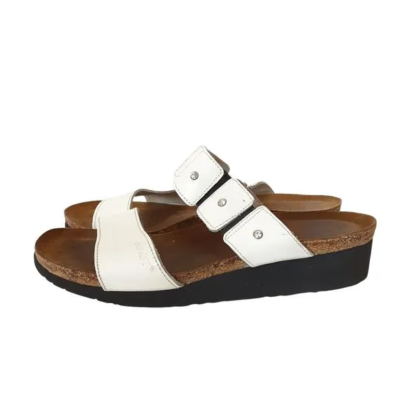 Naot Ashley Rhinestone White Leather Slide Sandals Open Toe Womens 7 Orthotic