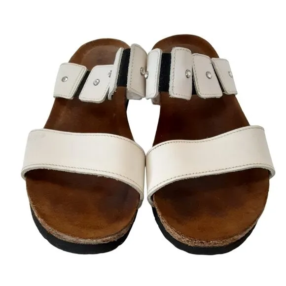 Naot Ashley Rhinestone White Leather Slide Sandals Open Toe Womens 7 Orthotic